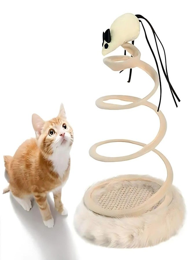 PET FUN Spring Spiral Cat Toy with Mouse | Bouncy Teaser with Scratch Pad Plush Base for Mental Stimulation & Exercise Activity | Interactive Cat Playing Toy for Indoor Pets, Kittens & Cats - Image 1